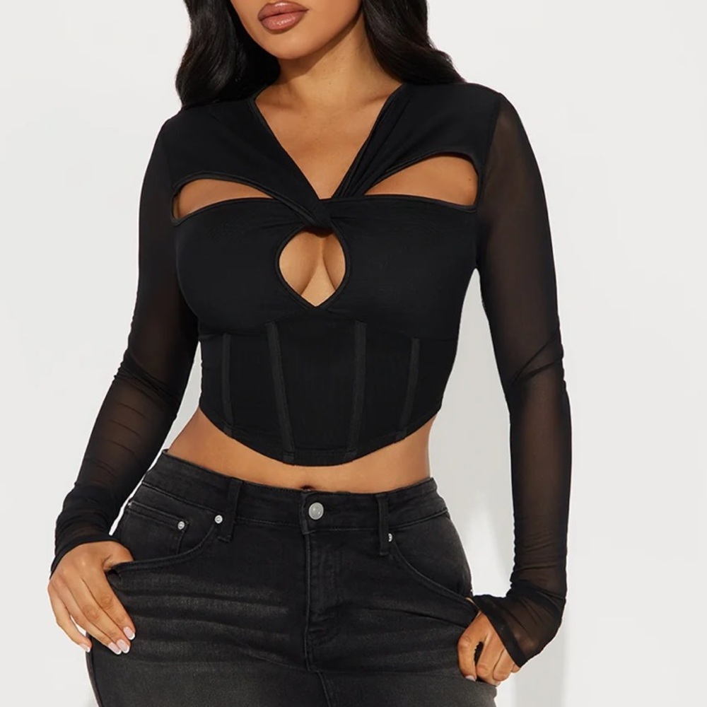 Black long sleeve mesh top